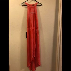 BEBE- Orange Long Crystal Logo Dress size M